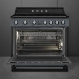 Smeg TR90IMGR Cucina Induzione 90cm Slate Grey linea Victoria con forno aperto
