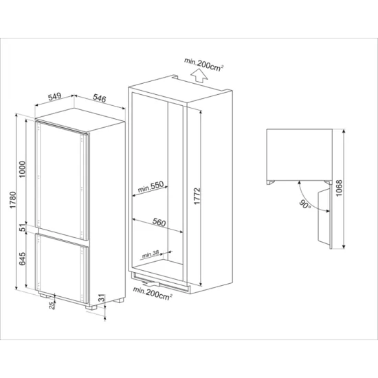 SMEG C9174TN5D1 Kombinierter Kühlschrank Kein Frost-Einbau 178cm