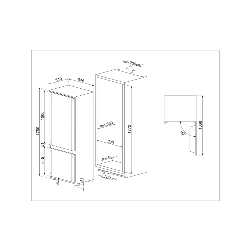 SMEG C9174TN5D1 Комбинированный холодильник без мороза утоплен 178см
