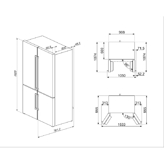 Smeg fq60xe refrigerator 4 doors stainless steel look 91cm class e