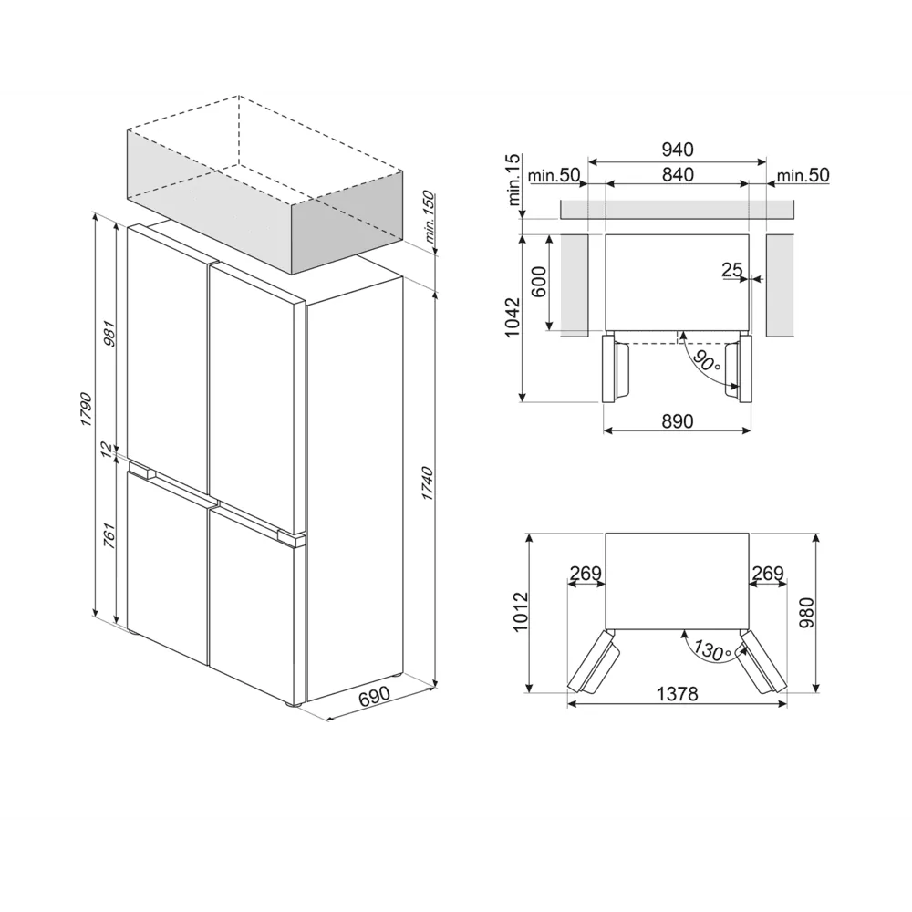 SMEG FQI48XE Kühlschrank 4 Türen Edelstahl Look 80cm Klasse E
