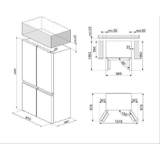 SMEG FQI60KD Kühlschrank 4 Türen dunkler Edelstahl 91 cm Klasse E