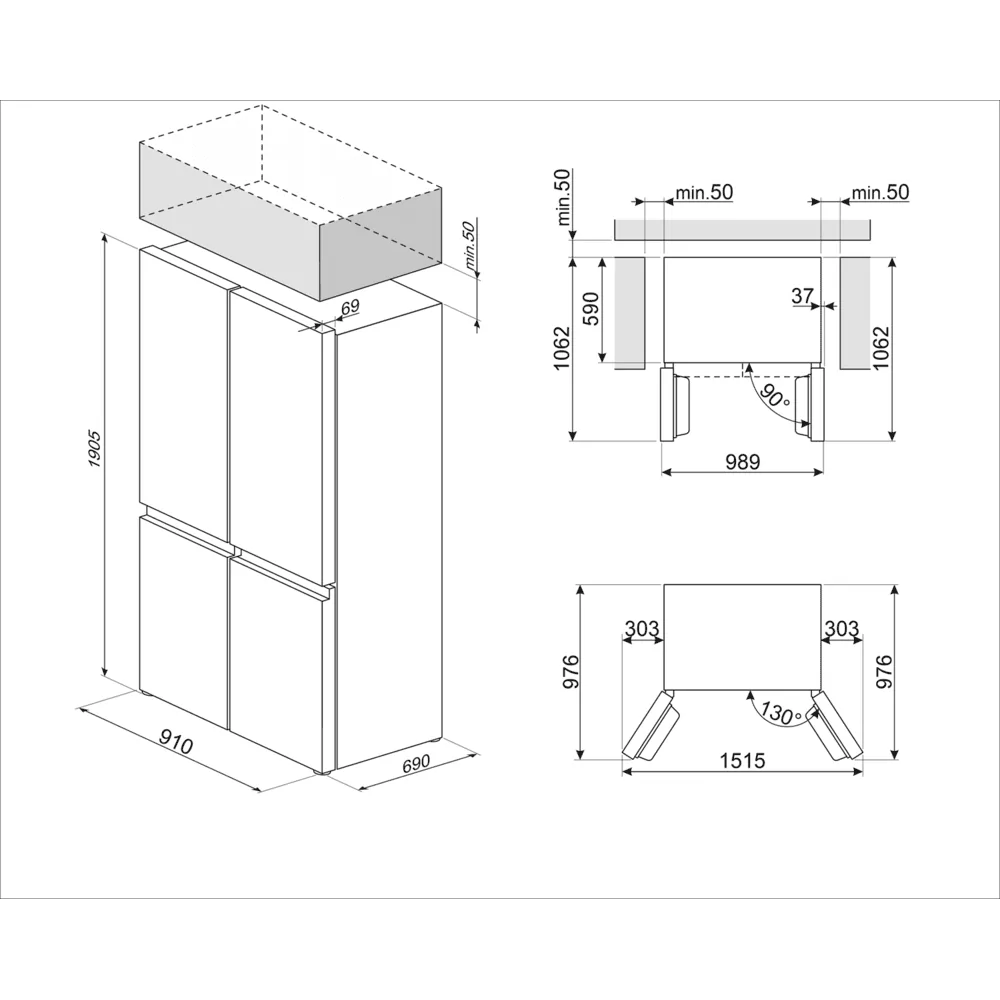 SMEG FQI60KD Kühlschrank 4 Türen dunkler Edelstahl 91 cm Klasse E