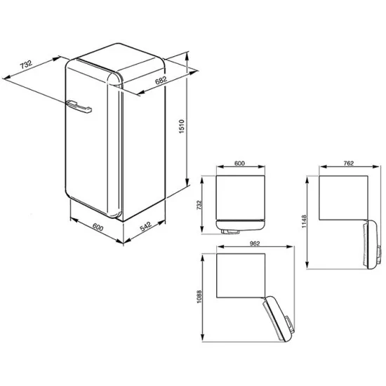 smeg FAB28RB1 50 refrigerador de una sola puerta, blanco,